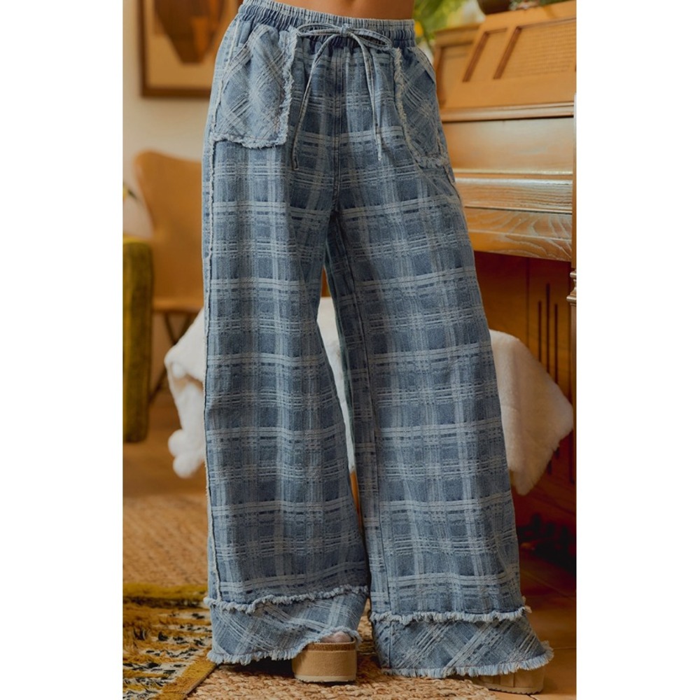 236 BiBi Plaid Jeans Drawstring Elastic Waist Denim XL W: 16", I: 30" (BB4)
